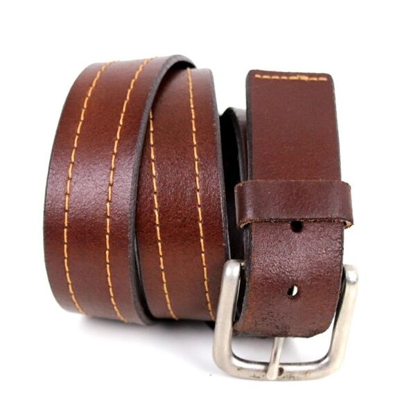 BROWN GENUINE LEATHER 1 3/8"Wd STITCHED CASUAL DRESS MEN'S BELT Sz M/34 (P35 - Picture 1 of 13